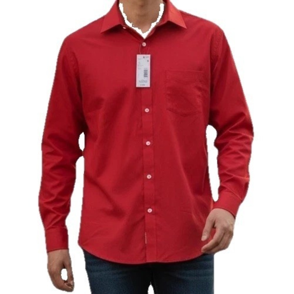 David Taylor Dress‎ Shirt Mens XL 17.5 32/33 Red Stretch Classic Fit Button Down